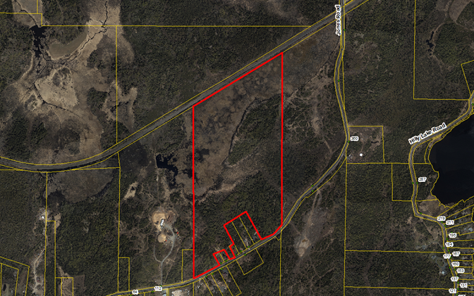 Aerial view of application location, indicated in red
