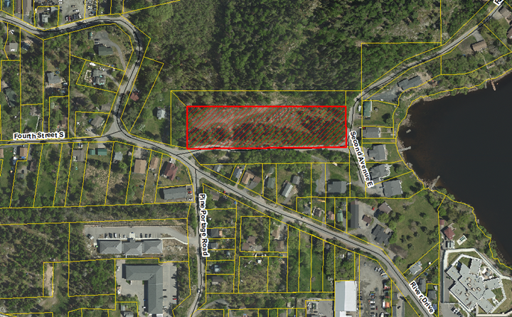 Aerial view of application location, indicated in red