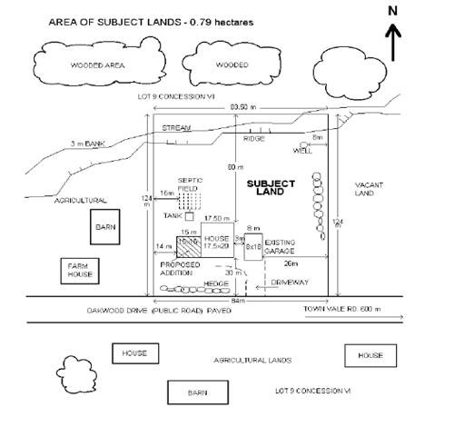 sketch of site plan for land, roadways, and buildings