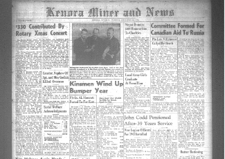 Kenora Miner & News front page from December 22, 1942