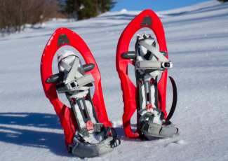 Red snowshoes in the snow