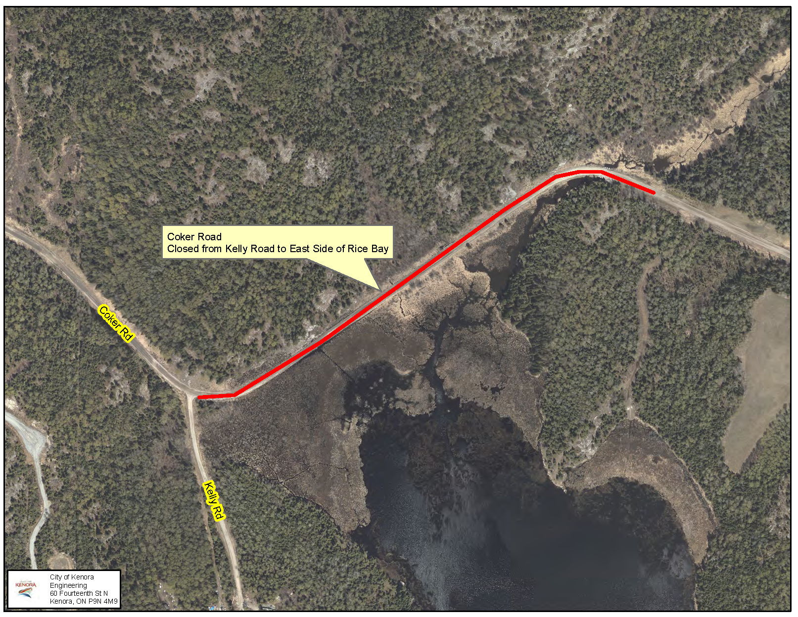 aerial view of road closure area