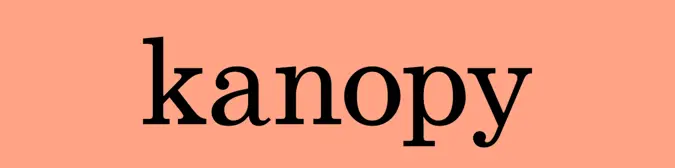 Salmon coloured background with Kanopy logo.