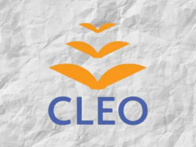 Cleo logo on a grey background.