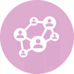 Circle icon of people connected in white, pick background