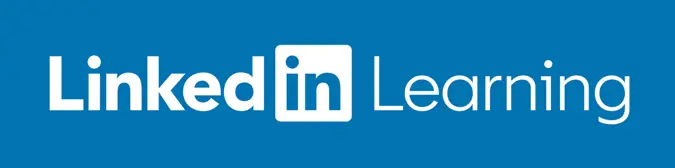 LinkedIn Learning logo in white writing with blue background.