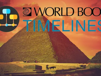 World Book Timelines logo with a pyramid in background.