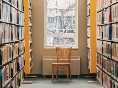 Chair at the end of book aisles.