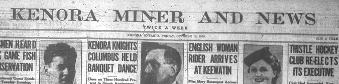 Top of a Kenora Miner and News newspaper from October 13, 1939.
